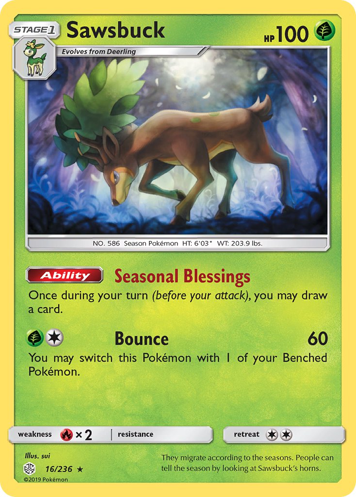 (016/236) Pokemon TCG Cosmic Eclipse Single: Sawsbuck Reverse Holo Holo Rare