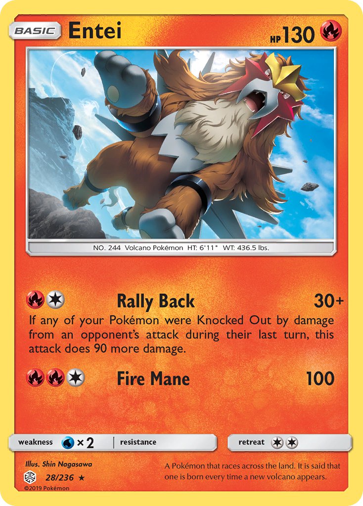 (028/236) Pokemon TCG Cosmic Eclipse Single: Entei Reverse Holo Rare