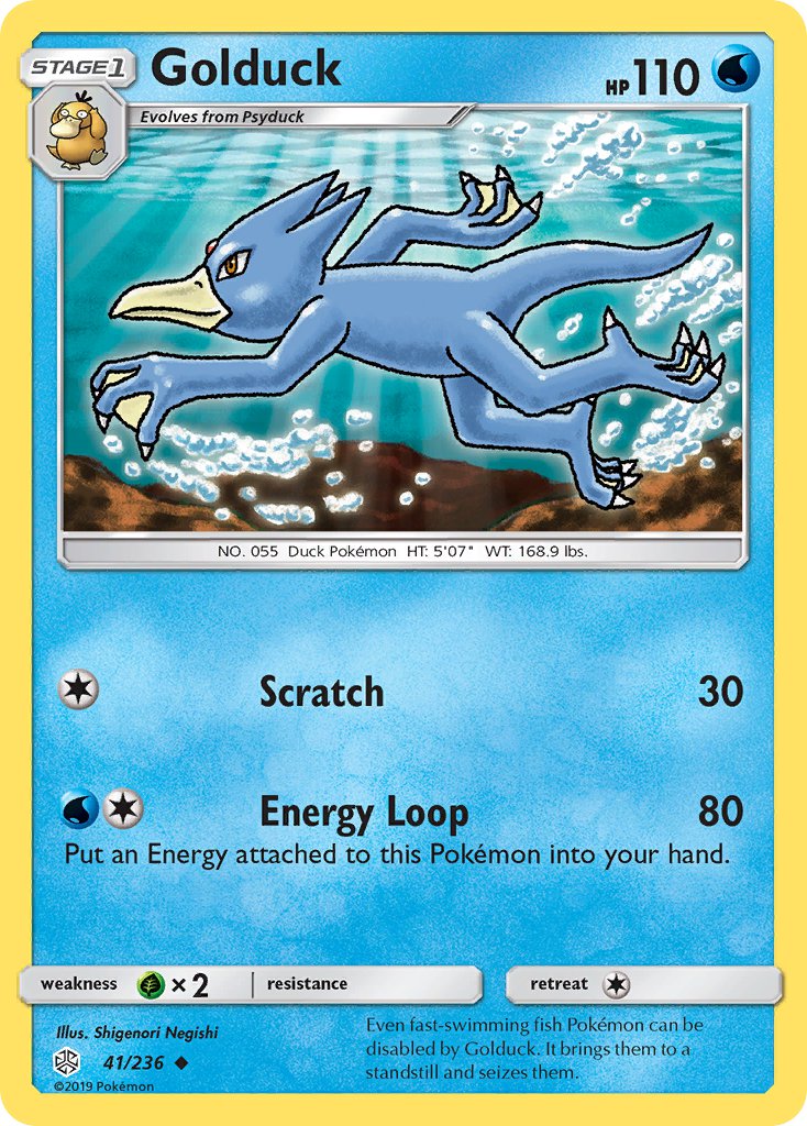 (041/236) Pokemon TCG Cosmic Eclipse Single: Golduck Reverse Holo Uncommon