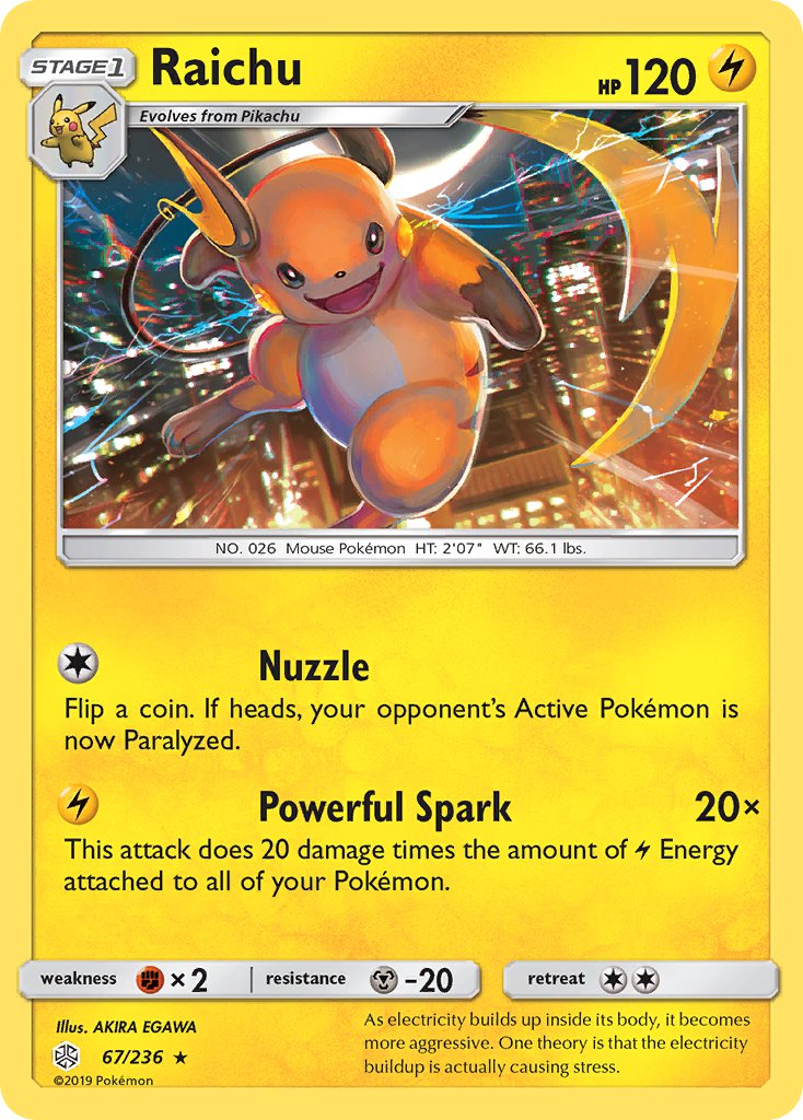 (067/236) Pokemon TCG Cosmic Eclipse Single: Raichu Reverse Holo Rare