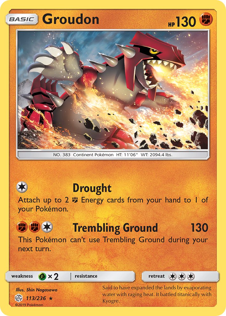 (113/236) Pokemon TCG Cosmic Eclipse Single: Groudon Reverse Holo Rare