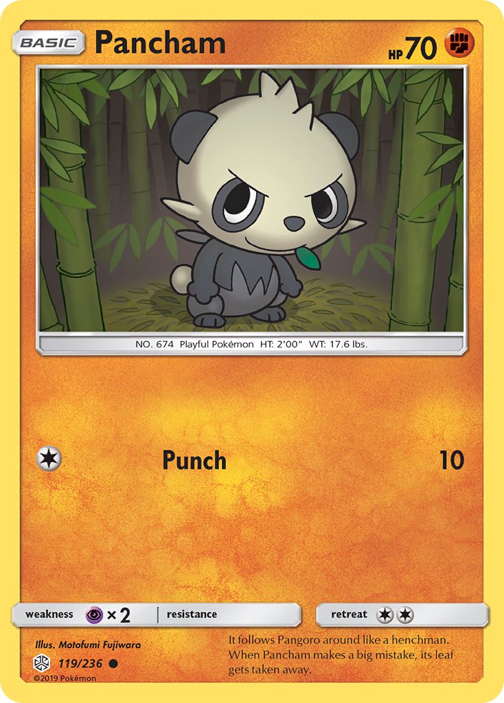 (119/236) Pokemon TCG Cosmic Eclipse Single: Pancham Reverse Holo Common