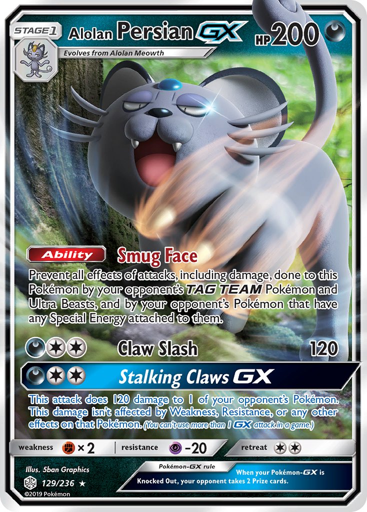 (129/236) Pokemon TCG Cosmic Eclipse Single: Alolan Persian GX Ultra Rare