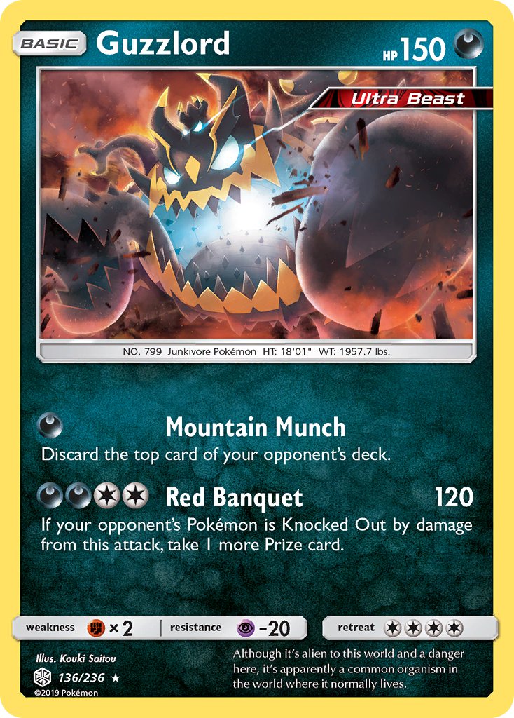 (136/236) Pokemon TCG Cosmic Eclipse Single: Guzzlord Reverse Holo Holo Rare