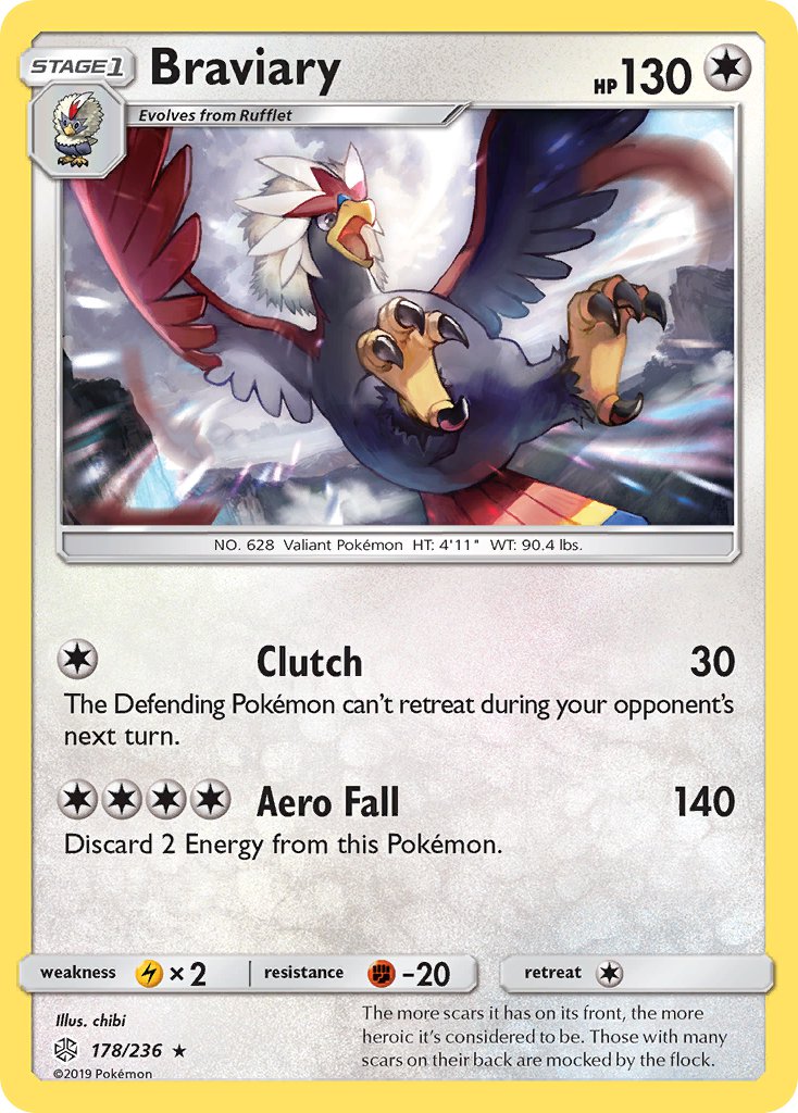 (178/236) Pokemon TCG Cosmic Eclipse Single: Braviary Reverse Holo Rare