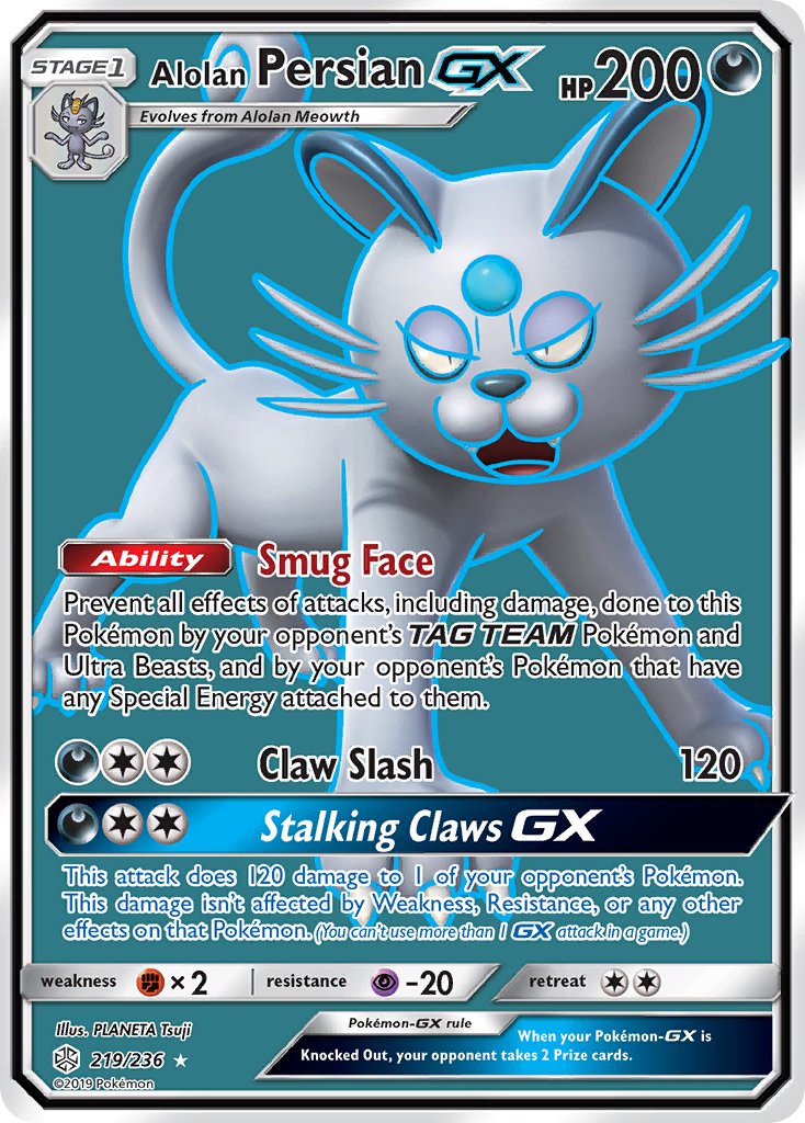 (219/236) Pokemon TCG Cosmic Eclipse Single: Alolan Persian GX Ultra Rare