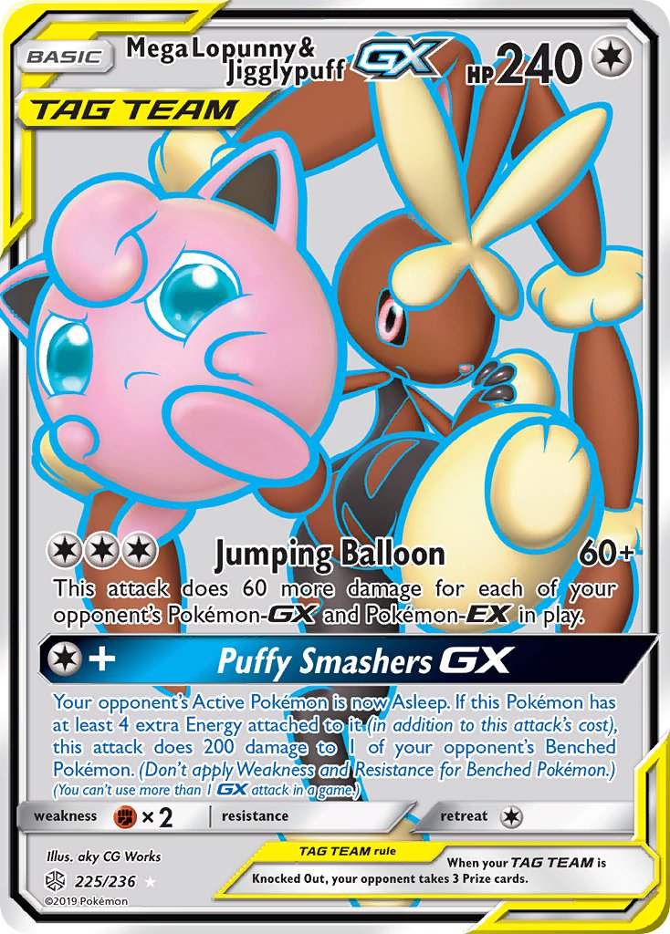 (225/236) Pokemon TCG Cosmic Eclipse Single: Mega Lopunny & Jigglypuff GX Ultra Rare