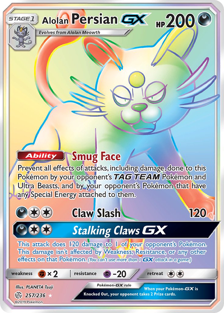 (257/236) Pokemon TCG Cosmic Eclipse Single: Alolan Persian GX Secret Rare