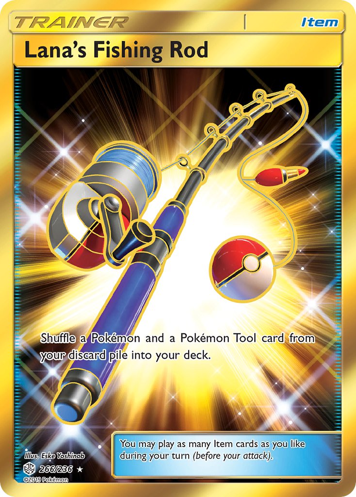 (266/236) Pokemon TCG Cosmic Eclipse Single: Lana's Fishing Rod Secret Rare