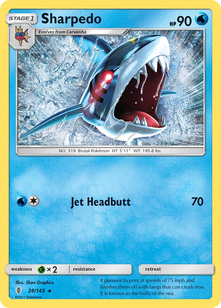 (028/145) Pokemon TCG Guardians Rising Single: Sharpedo Reverse Holo Rare