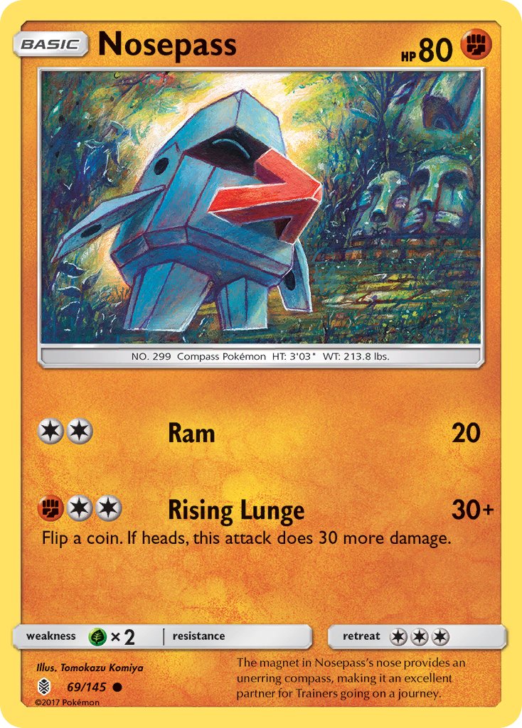 (069/145) Pokemon TCG Guardians Rising Single: Nosepass Reverse Holo Common