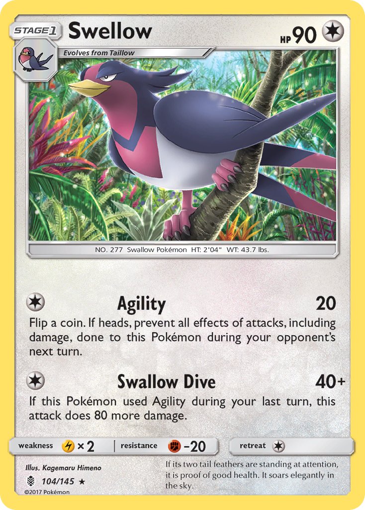 (104/145) Pokemon TCG Guardians Rising Single: Swellow Reverse Holo Rare