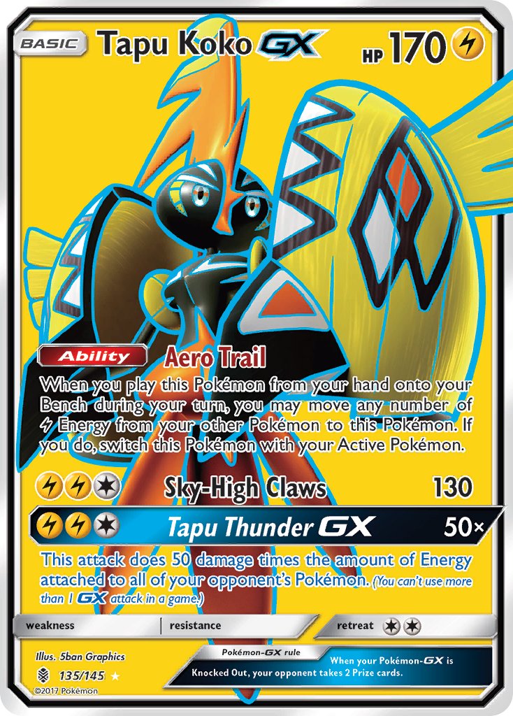 (135/145) Pokemon TCG Guardians Rising Single: Tapu Koko GX Ultra Rare