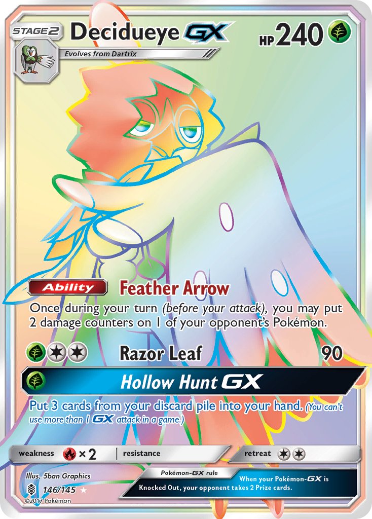 (146/145) Pokemon TCG Guardians Rising Single: Decidueye GX Rainbow Rare