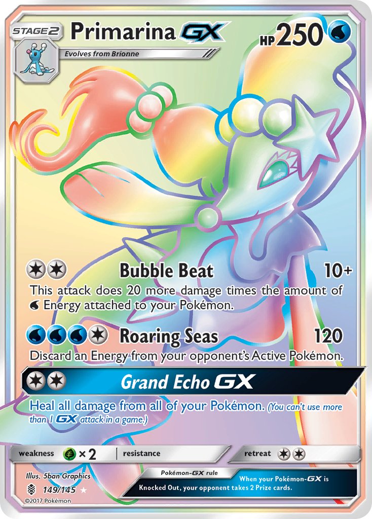 (149/145) Pokemon TCG Guardians Rising Single: Primarina GX Rainbow Rare
