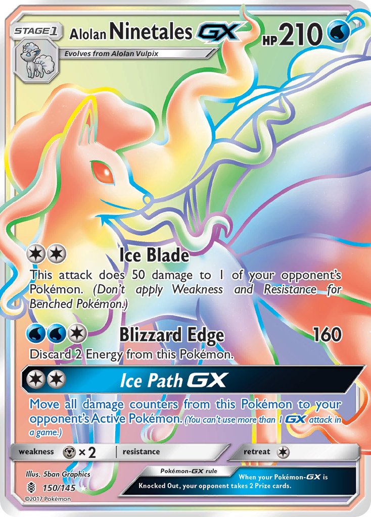 (150/145) Pokemon TCG Guardians Rising Single: Alolan Ninetales GX Rainbow Rare