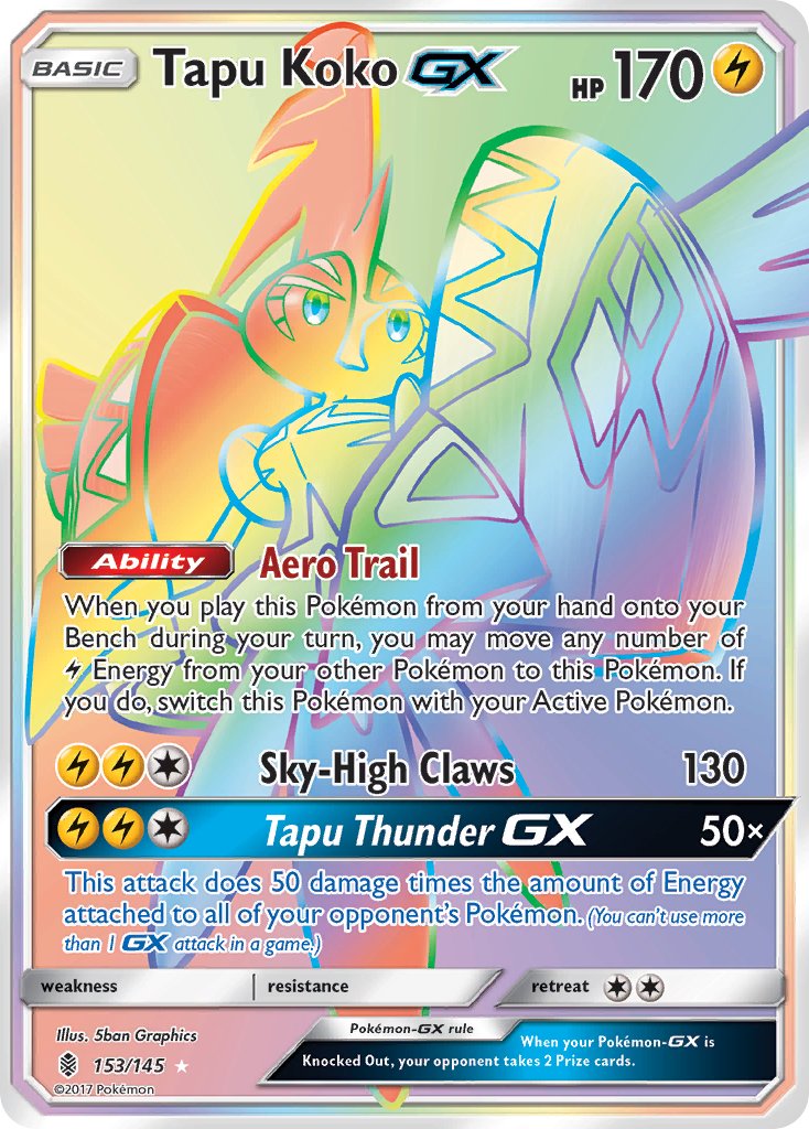 153/145) Pokemon TCG Guardians Rising Single: Tapu Koko GX Rainbow Ra –  Puca Puca Games