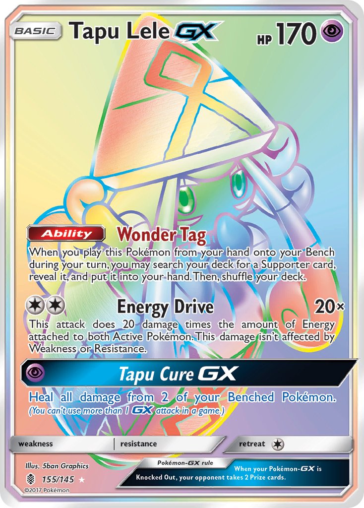 (155/145) Pokemon TCG Guardians Rising Single: Tapu Lele GX Rainbow Rare