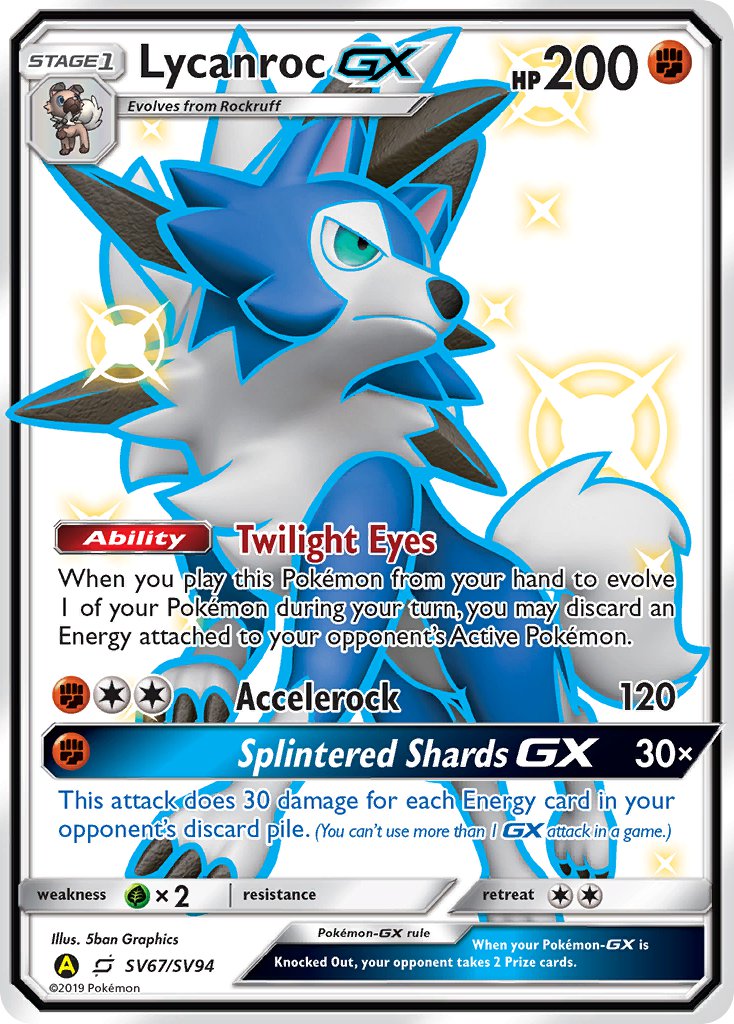 (SV067/SV094) Pokemon TCG Hidden Fates Single: Lycanroc GX Shiny Ultra Rare