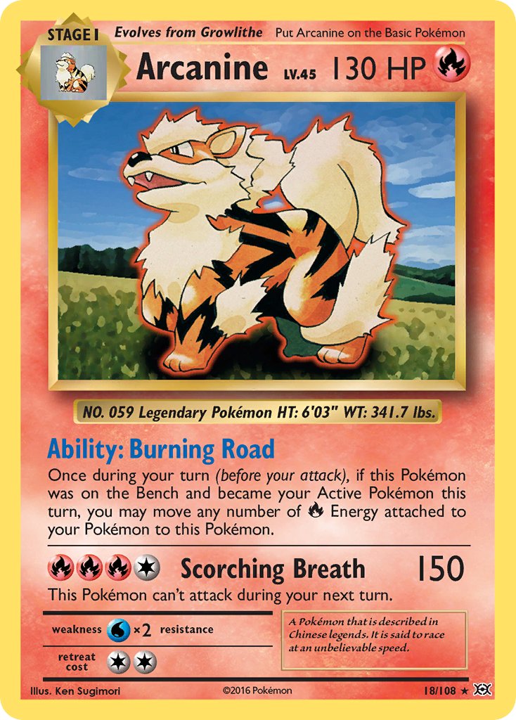 (018/108) Pokemon TCG Evolutions Single: Arcanine Reverse Holo Rare