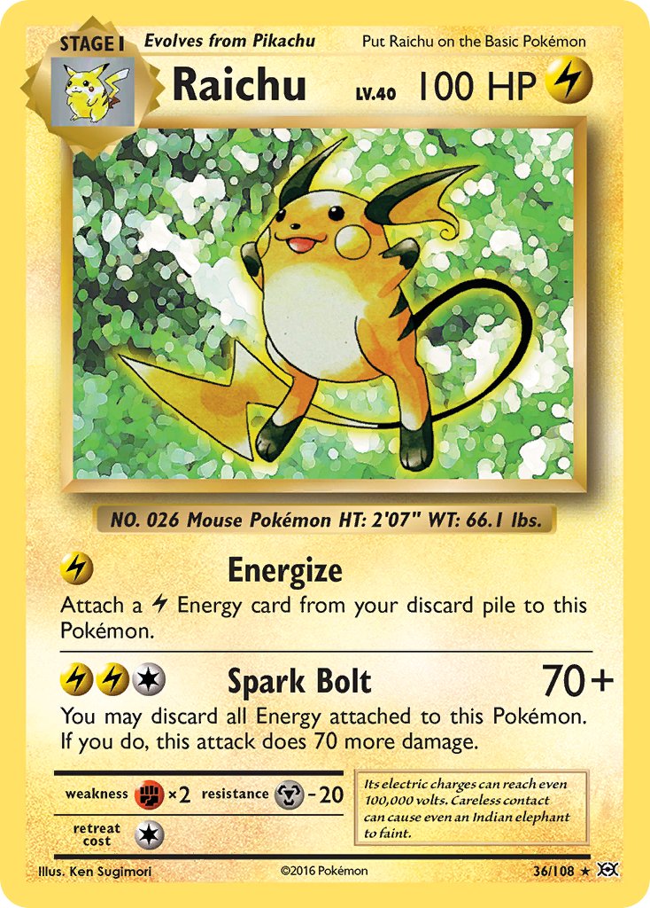 (036/108) Pokemon TCG Evolutions Single: Raichu Reverse Holo Holo Rare
