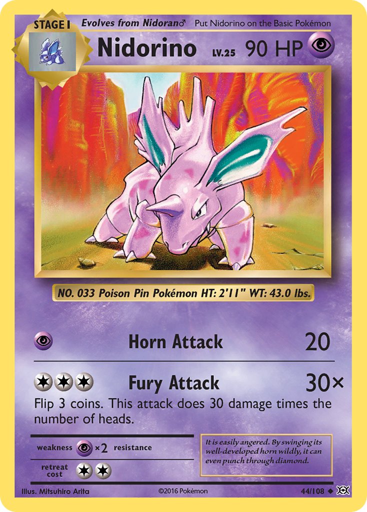 (044/108) Pokemon TCG Evolutions Single: Nidorino Reverse Holo Uncommon