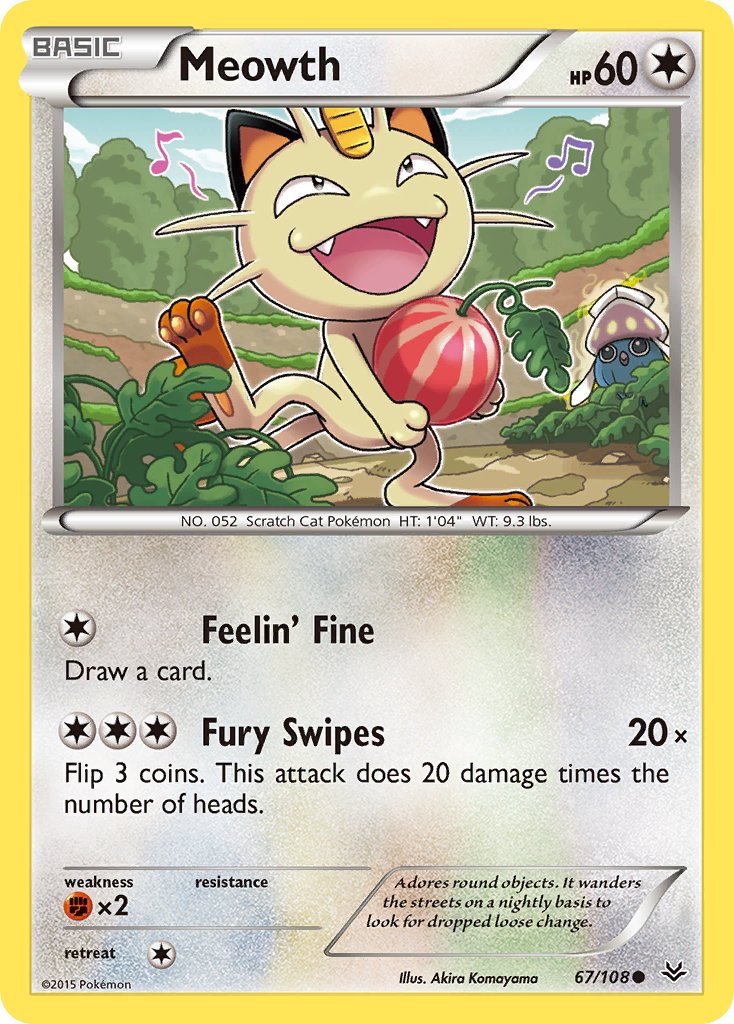 (067/108) Pokemon TCG Roaring Skies Single: Meowth Reverse Holo Common