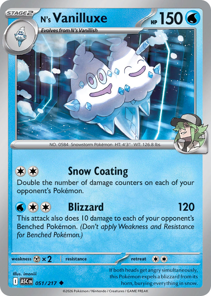 (051/217) Pokemon TCG Ascended Heroes Single: N's Vanilluxe Uncommon