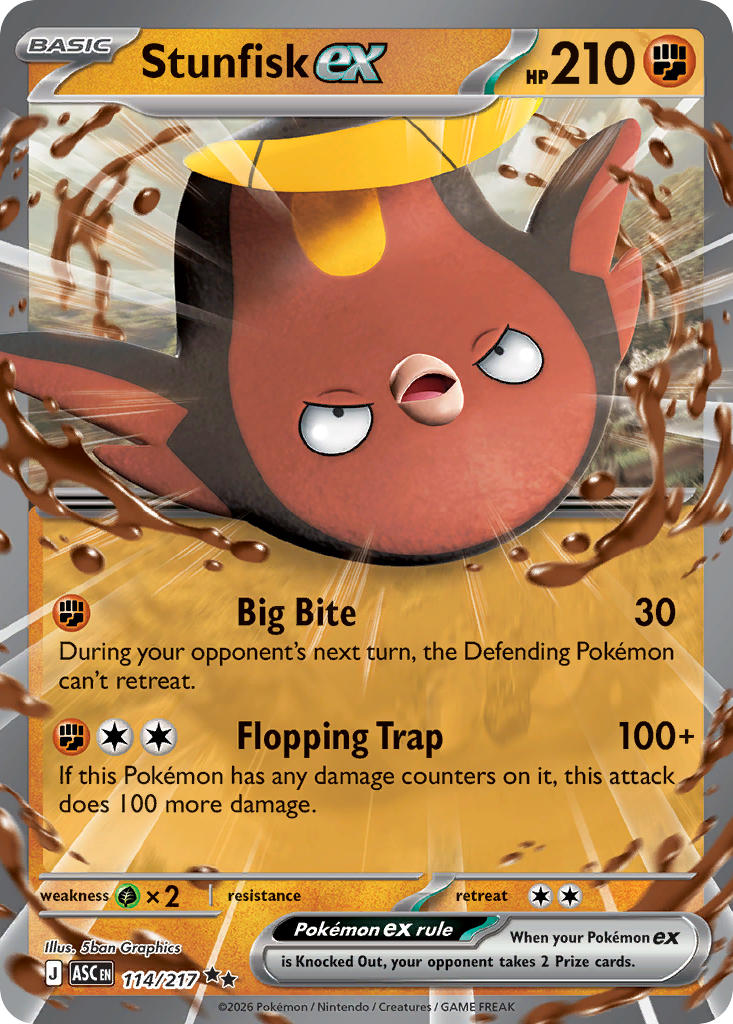 (114/217) Pokemon TCG Ascended Heroes Single: Stunfisk ex Double Rare
