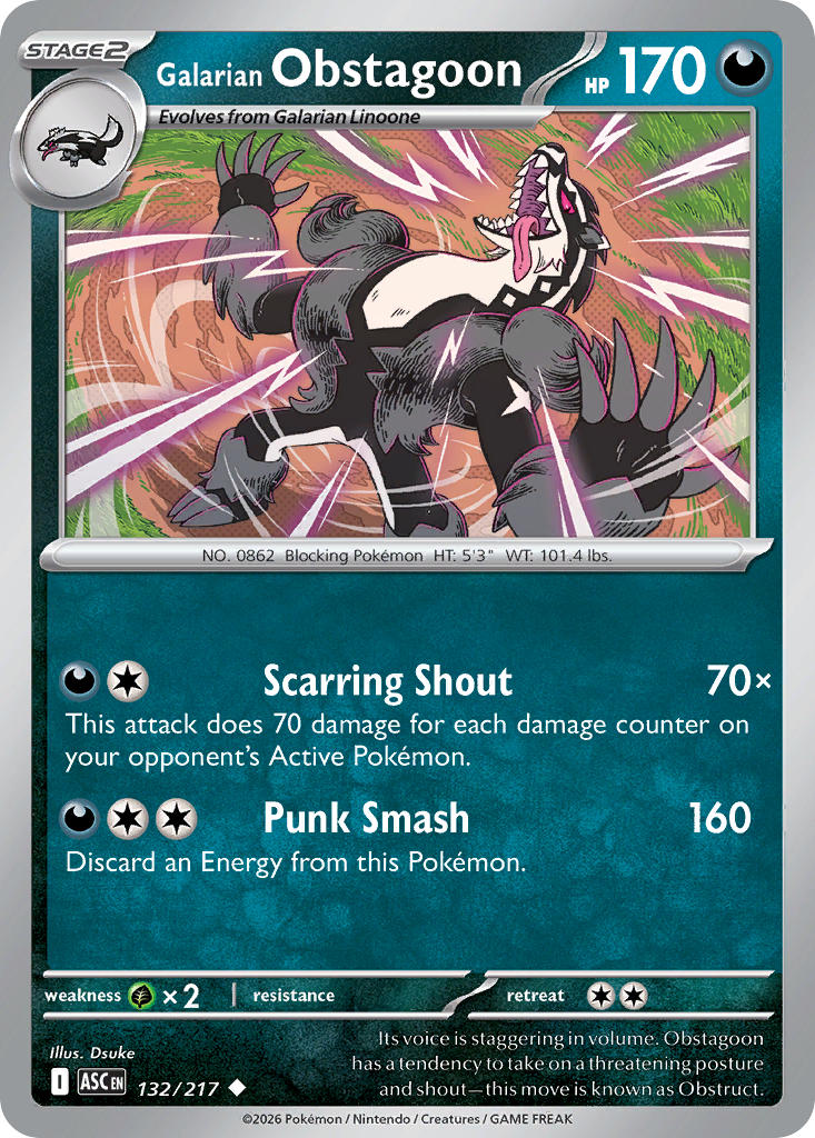 (132/217) Pokemon TCG Ascended Heroes Single: Galarian Obstagoon Uncommon