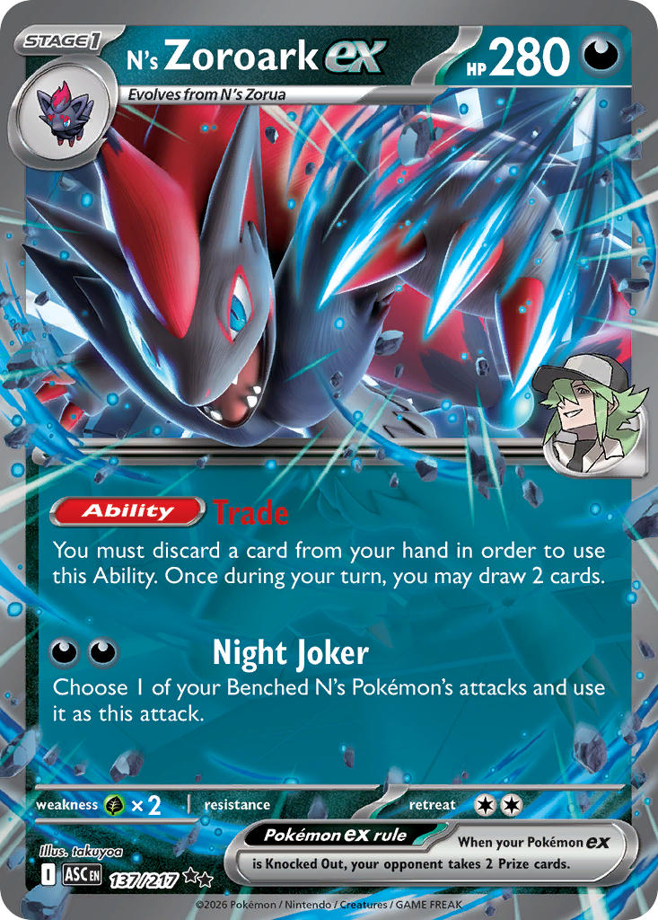 (137/217) Pokemon TCG Ascended Heroes Single: N's Zoroark ex Double Rare