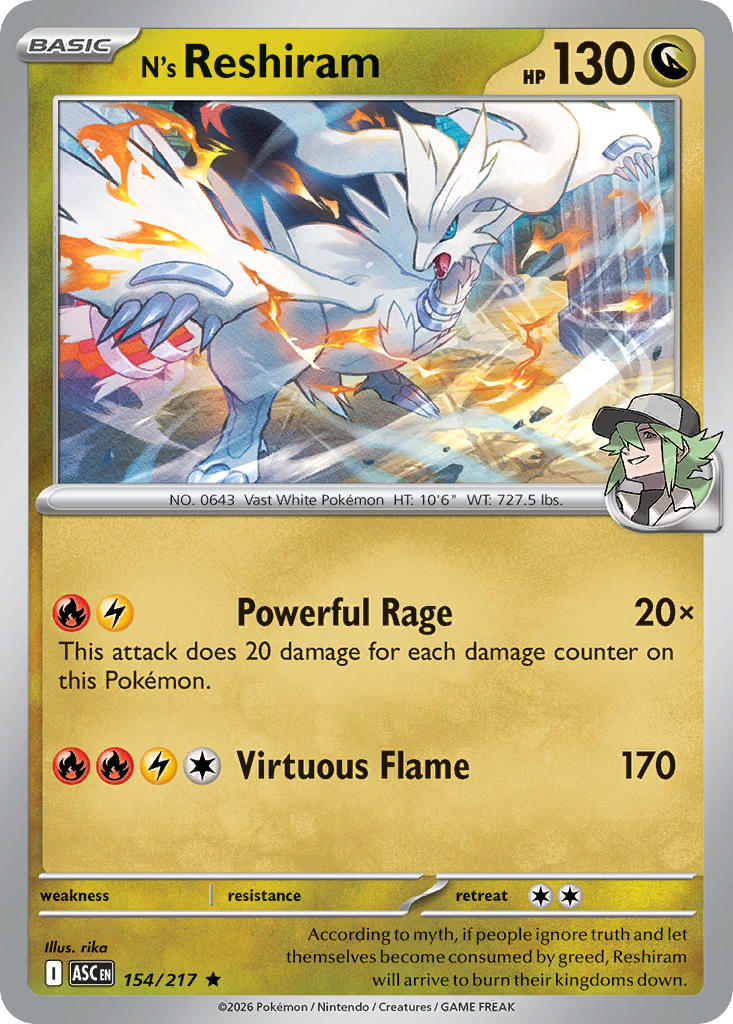 (154/217) Pokemon TCG Ascended Heroes Single: N's Reshiram Rare