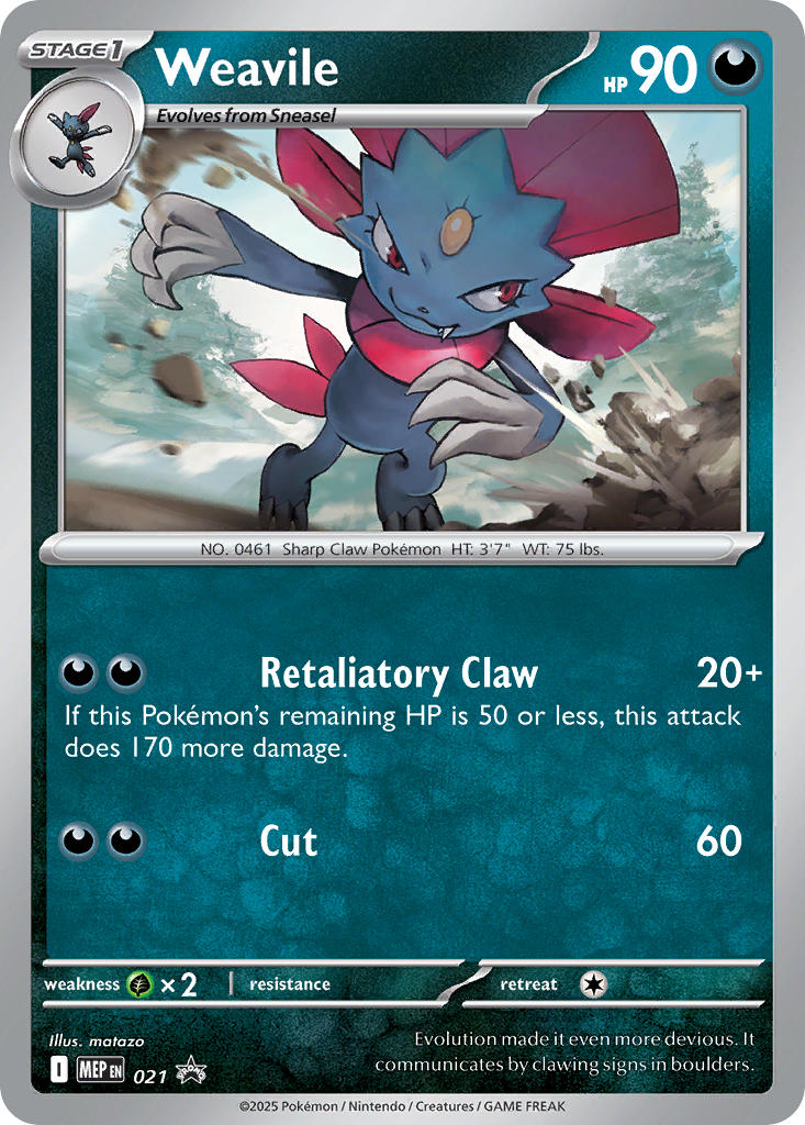 (021) Pokemon TCG MEP Black Star Promos Single: Weavile Promo