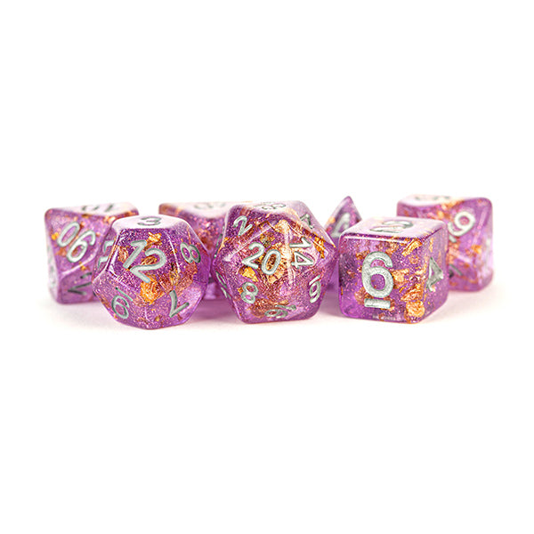Fanroll: 16mm Resin Polyhedral Dice Set: Purple w/ Gold Foil