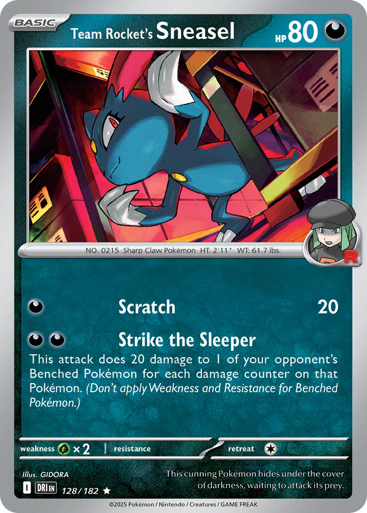 (128/182) Pokemon TCG Destined Rivals Single: Team Rocket's Sneasel Reverse Holo Rare