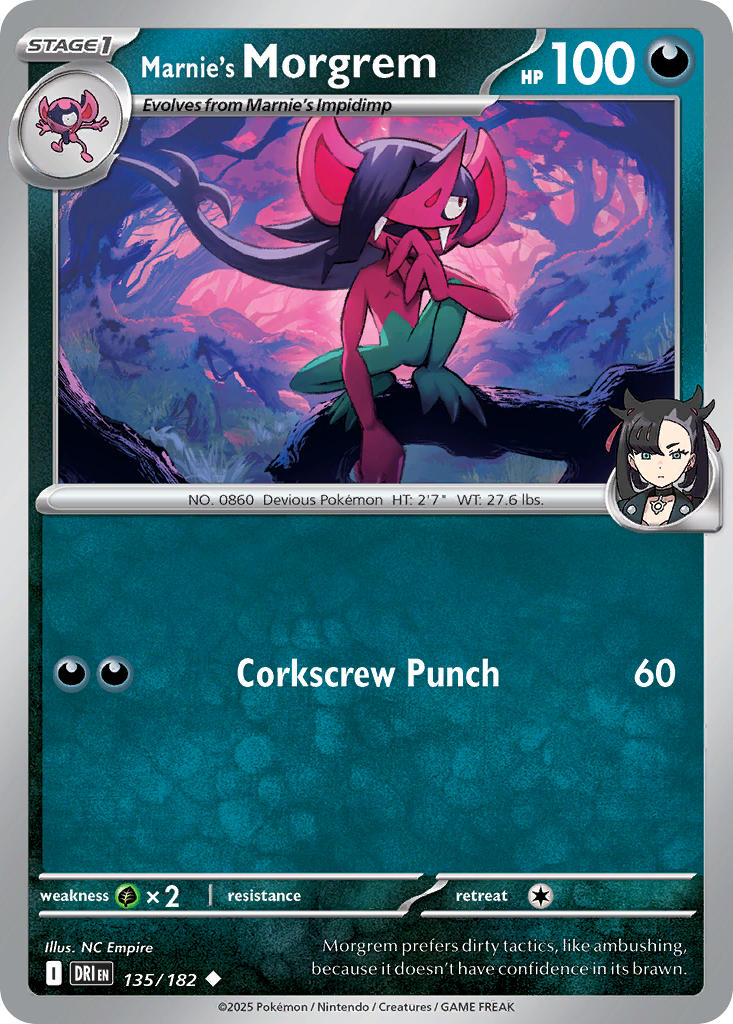 (135/182) Pokemon TCG Destined Rivals Single: Marnie's Morgrem Reverse Holo Uncommon