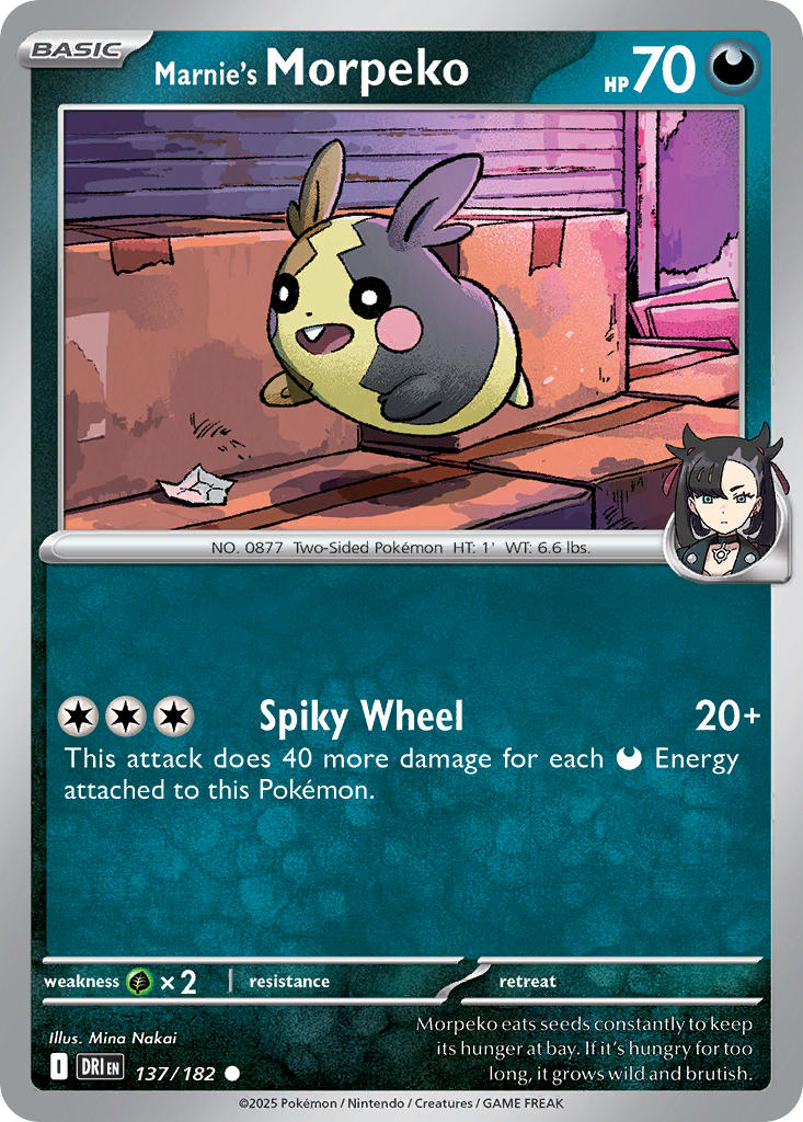 (137/182) Pokemon TCG Destined Rivals Single: Marnie's Morpeko Reverse Holo Common