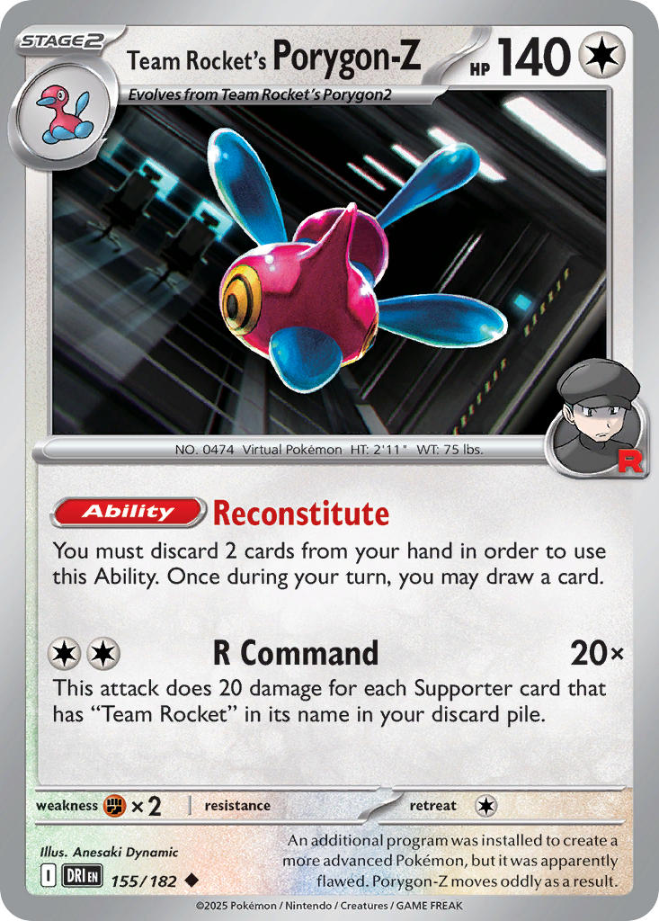 (155/182) Pokemon TCG Destined Rivals Single: Team Rocket's Porygon-Z Uncommon