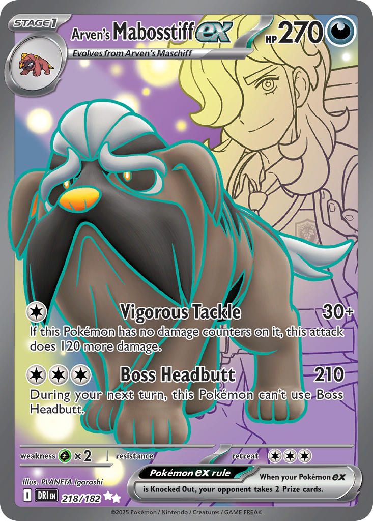 (218/182) Pokemon TCG Destined Rivals Single: Arven's Mabosstiff ex Ultra Rare
