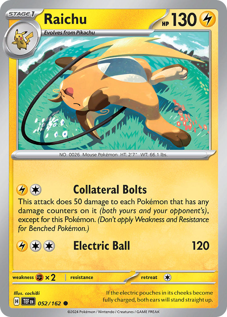 (052/162) Pokemon TCG Temporal Forces Single: Raichu Reverse Holo Common