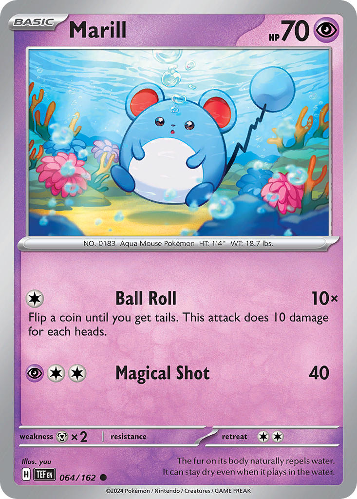 (064/162) Pokemon TCG Temporal Forces Single: Marill Reverse Holo Common