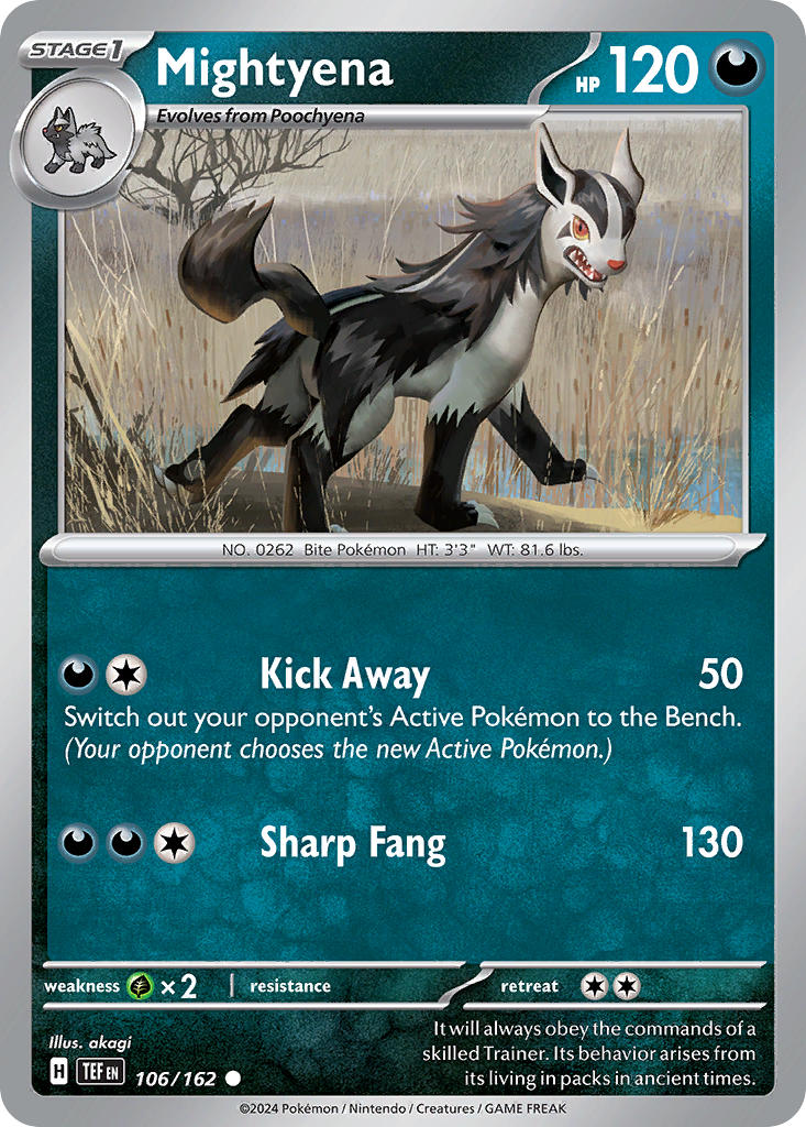 (106/162) Pokemon TCG Temporal Forces Single: Mightyena Reverse Holo Common