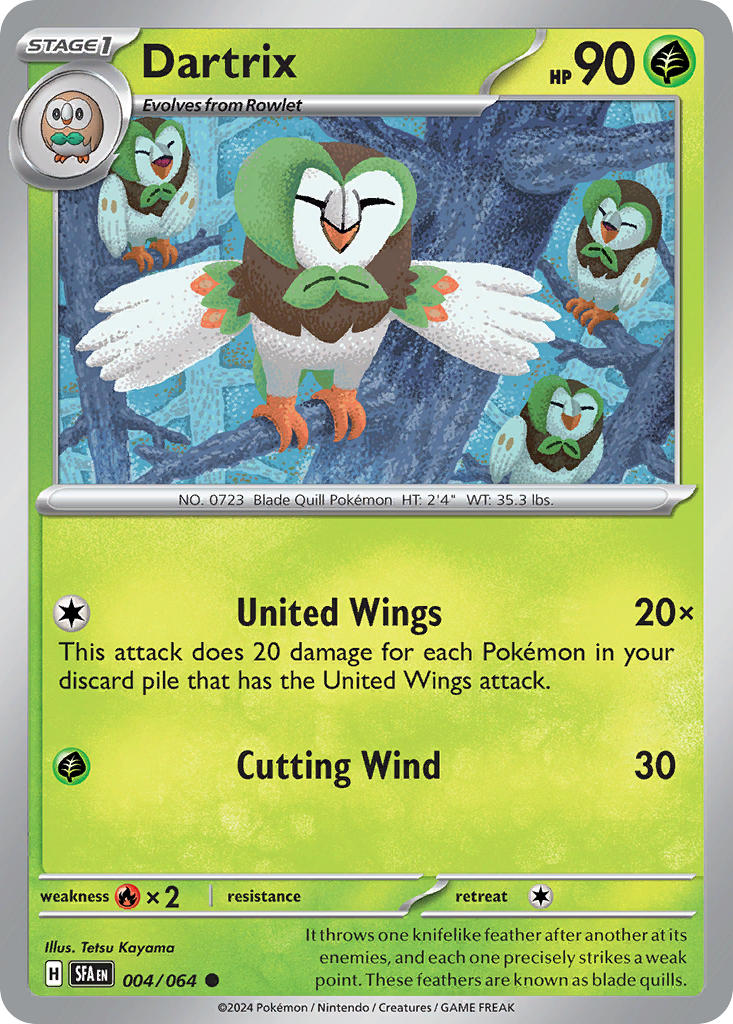 (004/064) Pokemon TCG Shrouded Fable Single: Dartrix Reverse Holo Common