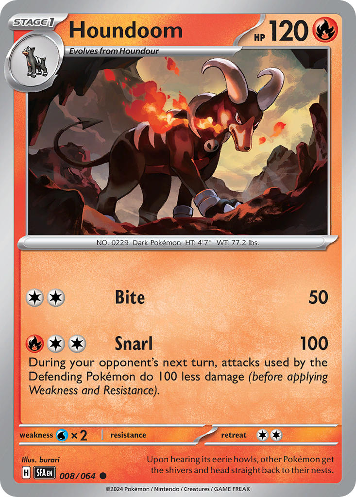 (008/064) Pokemon TCG Shrouded Fable Single: Houndoom Reverse Holo Common