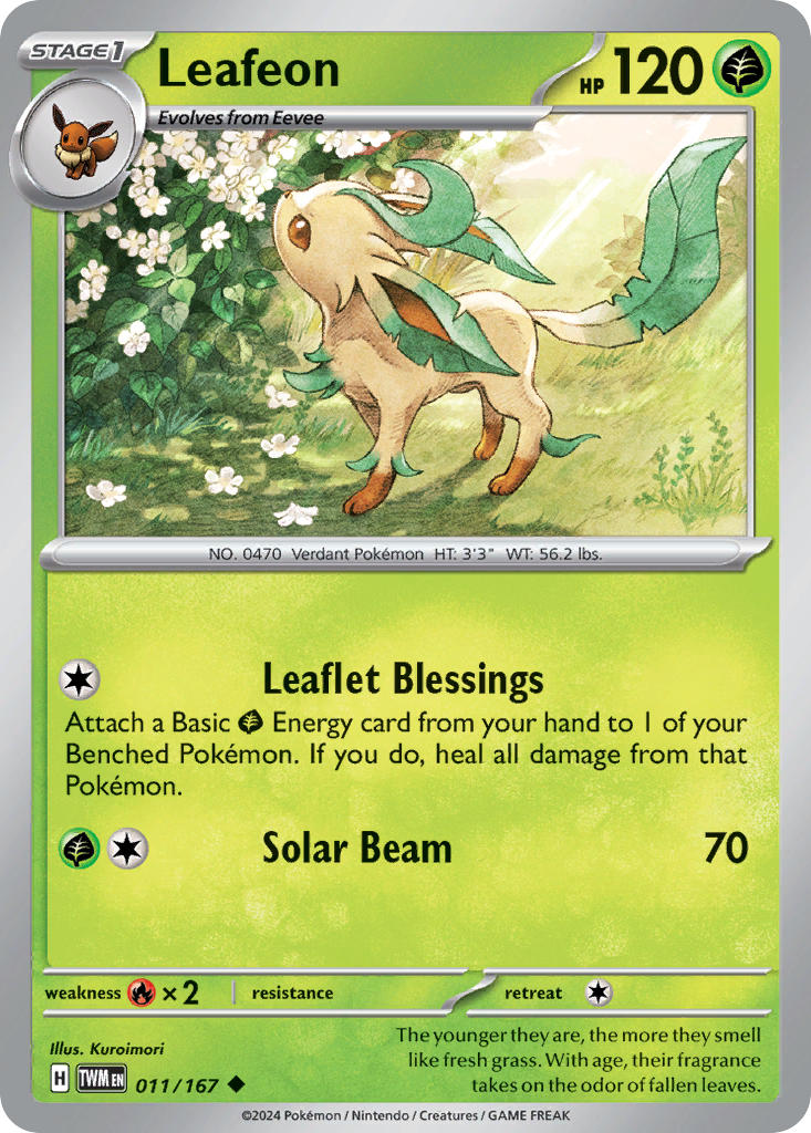 (011/167) Pokemon TCG Twilight Masquerade Single: Leafeon Reverse Holo Uncommon