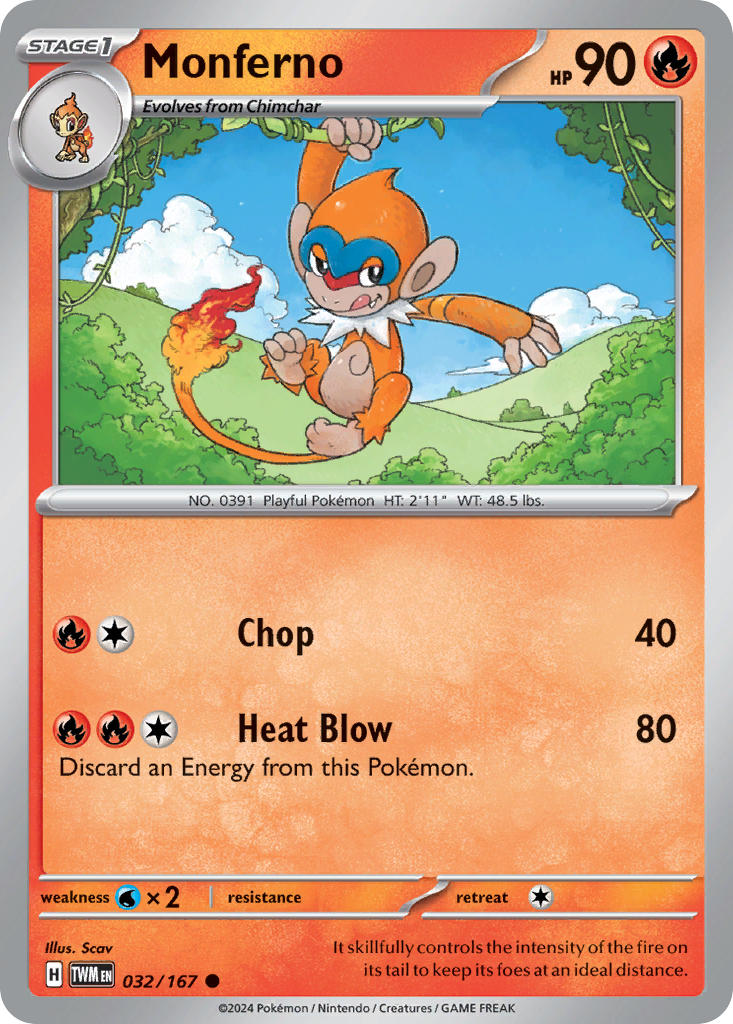 (032/167) Pokemon TCG Twilight Masquerade Single: Monferno Reverse Holo Common