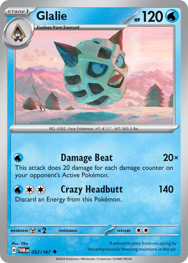 (052/167) Pokemon TCG Twilight Masquerade Single: Glalie Uncommon