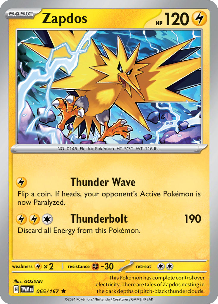 (065/167) Pokemon TCG Twilight Masquerade Single: Zapdos Rare