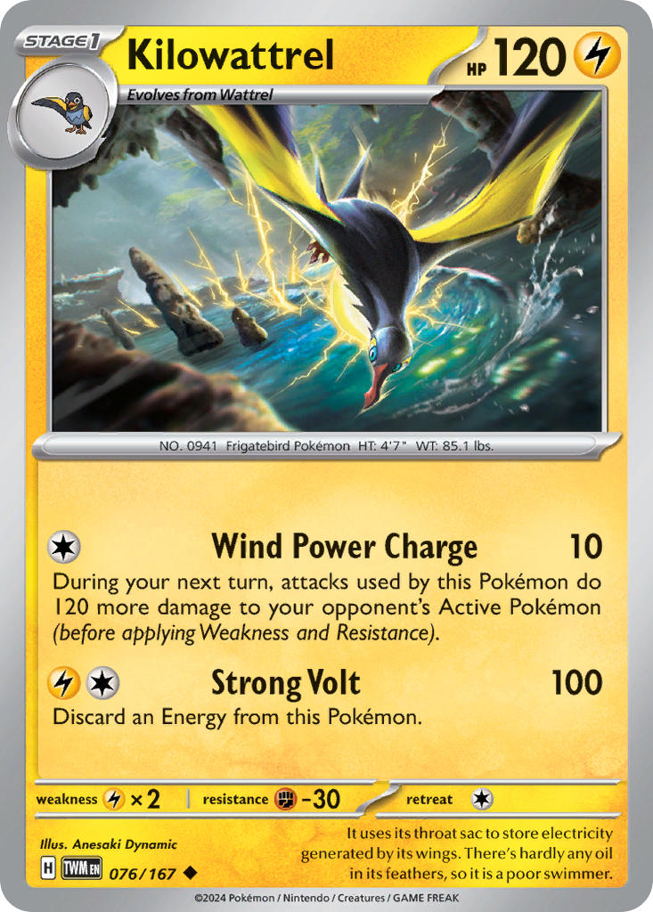 (076/167) Pokemon TCG Twilight Masquerade Single: Kilowattrel Reverse Holo Uncommon