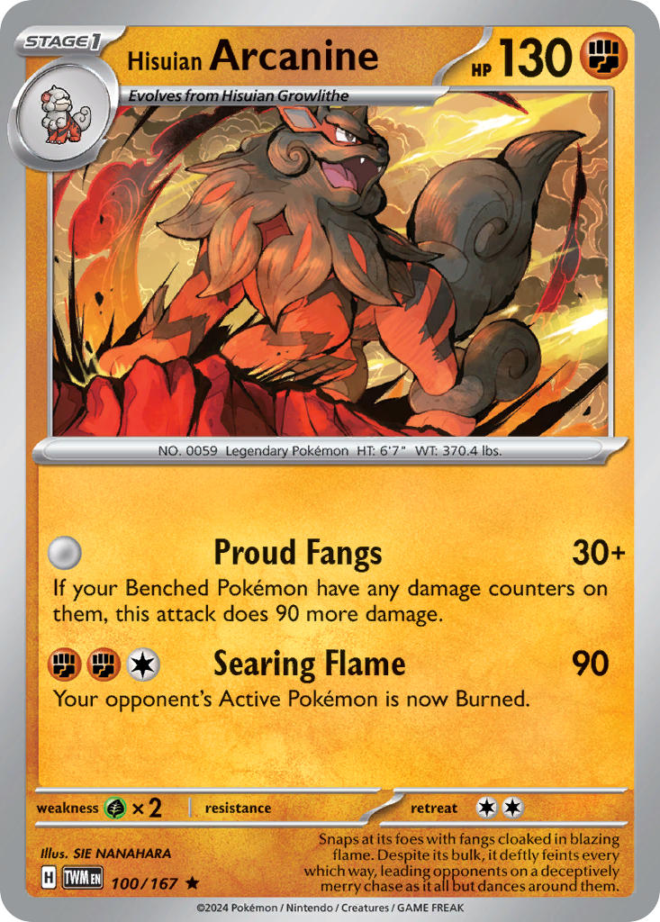 (100/167) Pokemon TCG Twilight Masquerade Single: Hisuian Arcanine Rare